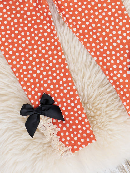 Spider Webs Ruffle Outfit - Orange Dots