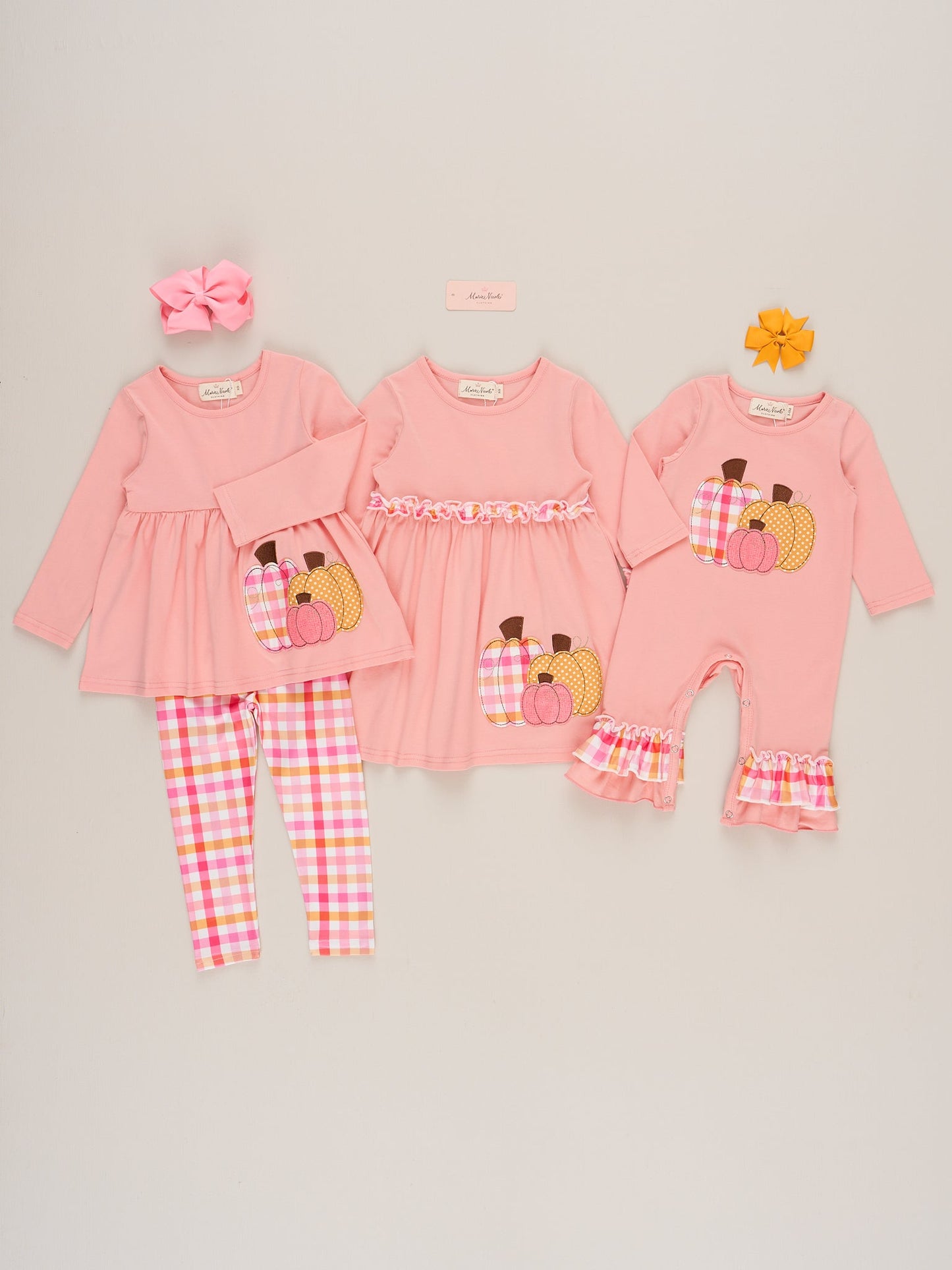 Salmon Pumpkin Plaid Ruffle Romper