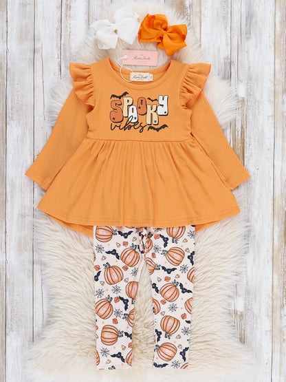 Orange "Spooky Vibes" Ruffle Outfit