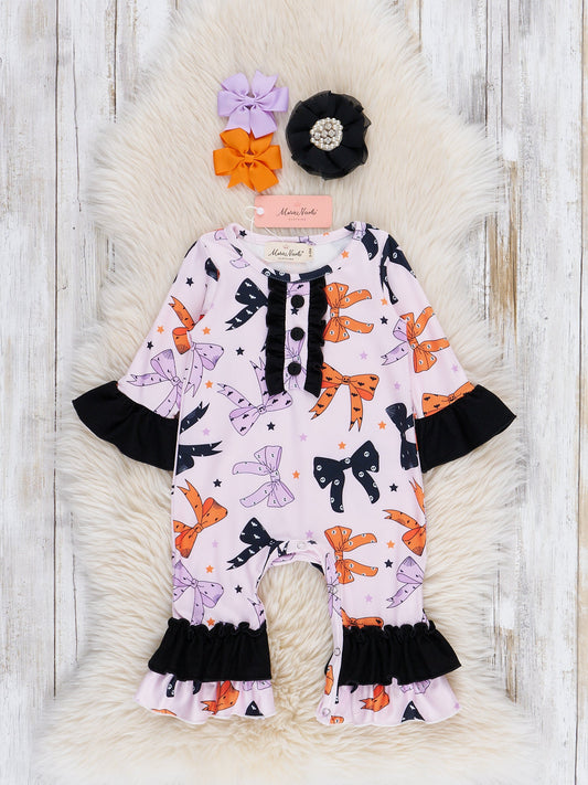 Plum Perfect Bow Ruffle Romper