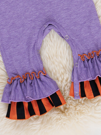 Purple & Orange Striped Ghost Treat Ruffle Romper
