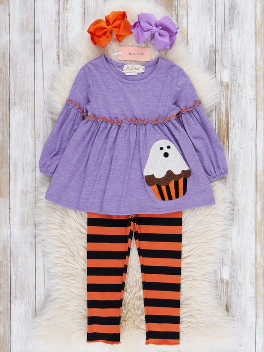 Purple & Orange Striped Ghost Treat Outfit