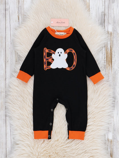 Orange & Black Ghostly Gingham Romper