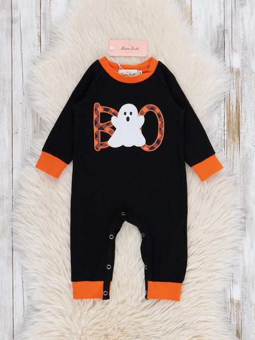Orange & Black Ghostly Gingham Romper