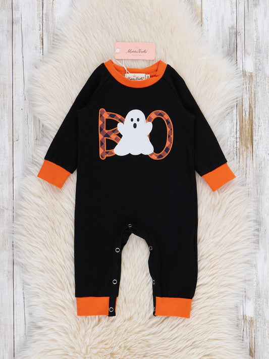 Orange & Black Ghostly Gingham Romper