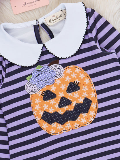 Purple Stripe Embroidered Pumpkin Dress