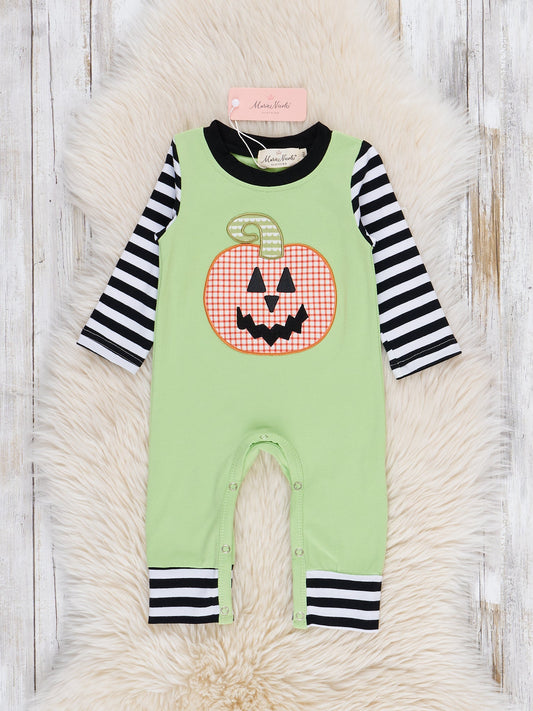 Lime Embroidered Pumpkin Romper