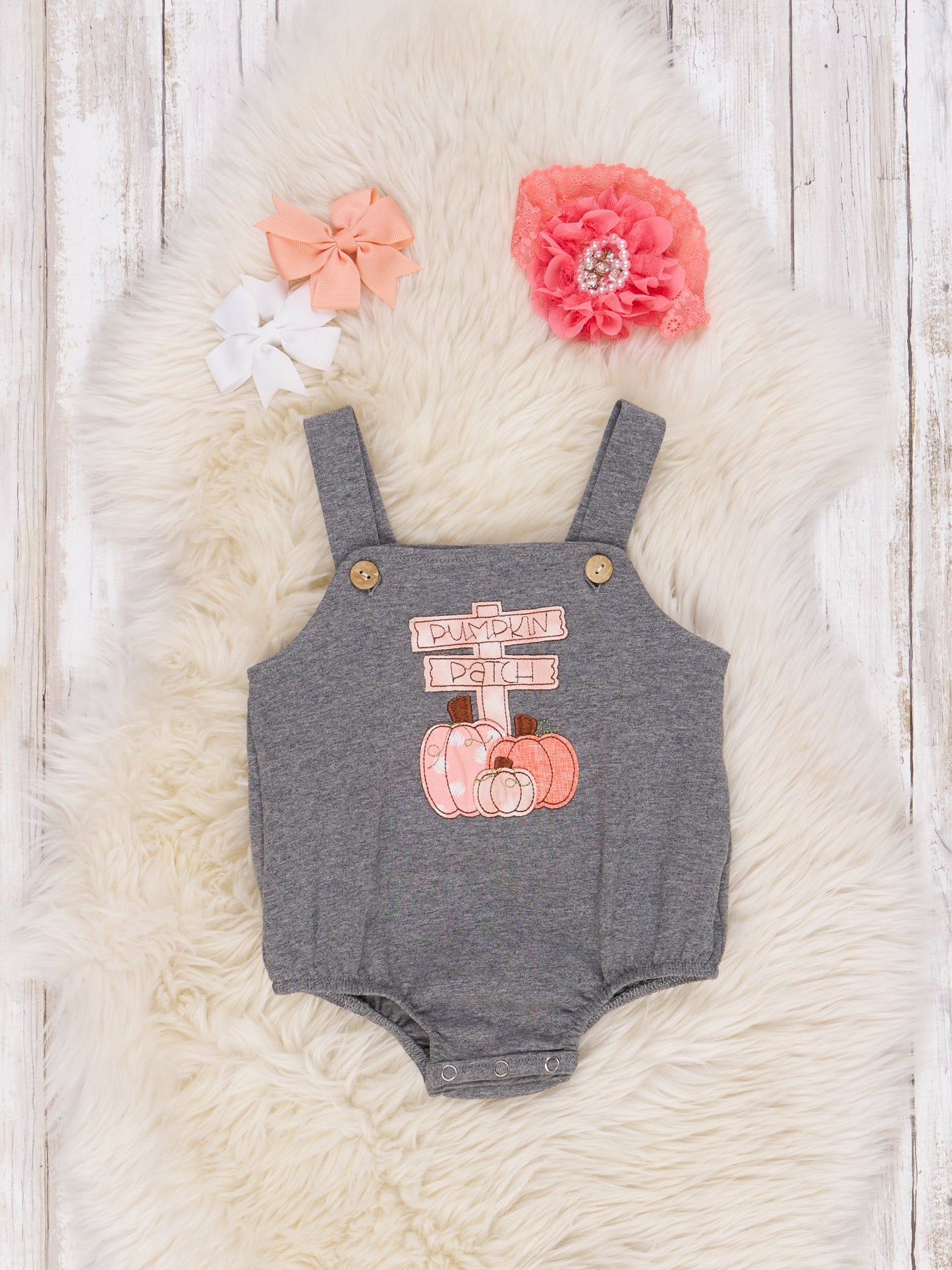 Orange & Grey Pumpkin Patch Bubble Overall Set