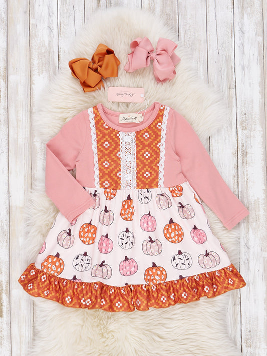 Bronze Pumpkin Country Halloween Ruffle Dress