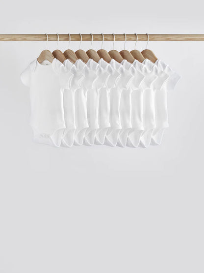 White Essential 10 Pack Baby Short Sleeve Bodysuits