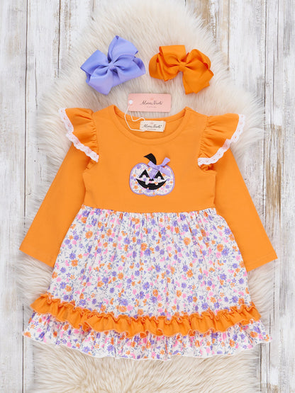 Pumpkin Petal Patch Ruffle Dress