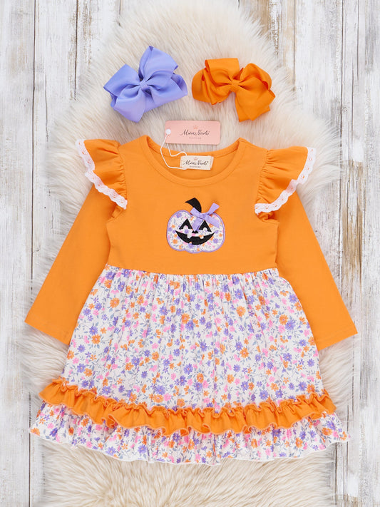 Pumpkin Petal Patch Ruffle Dress