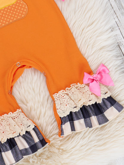 Sweet as Candy Corn Embroidered Ruffle Romper