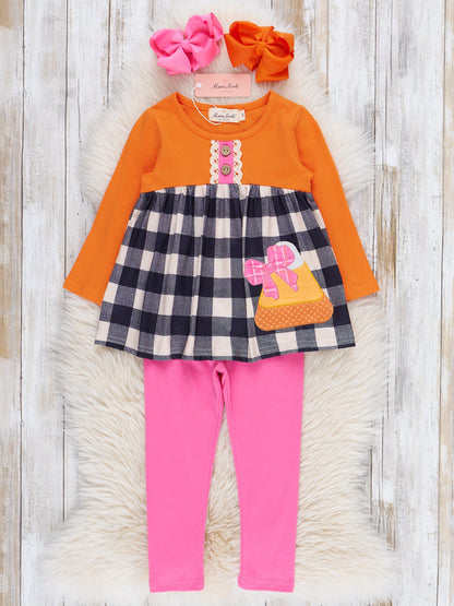 Sweet as Candy Corn Embroidered Ruffle Outfit