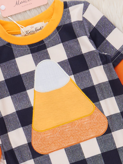 Sweet as Candy Corn Embroidered Romper