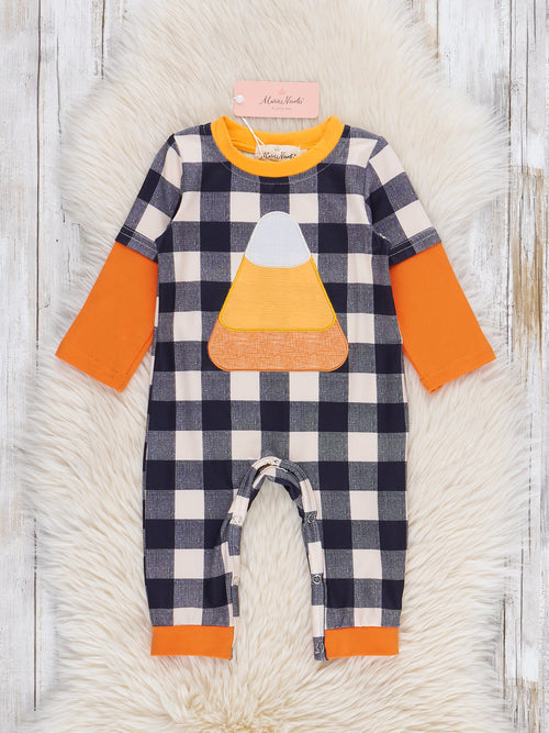 Sweet as Candy Corn Embroidered Romper