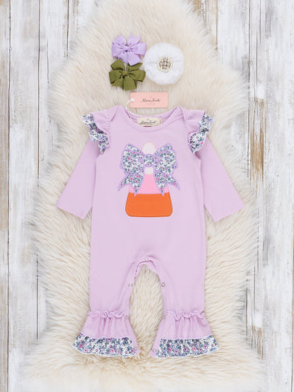 Lil’ Miss Candy Corn Embroidered Ruffle Romper