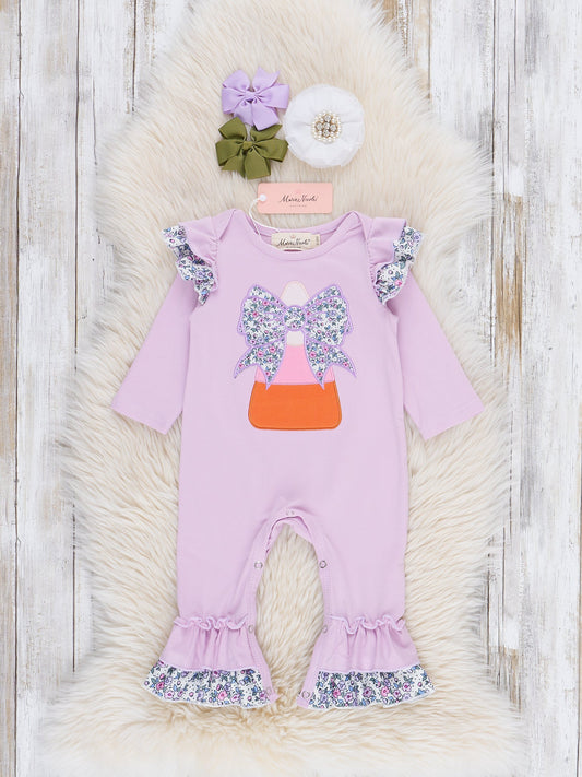 Lil’ Miss Candy Corn Embroidered Ruffle Romper