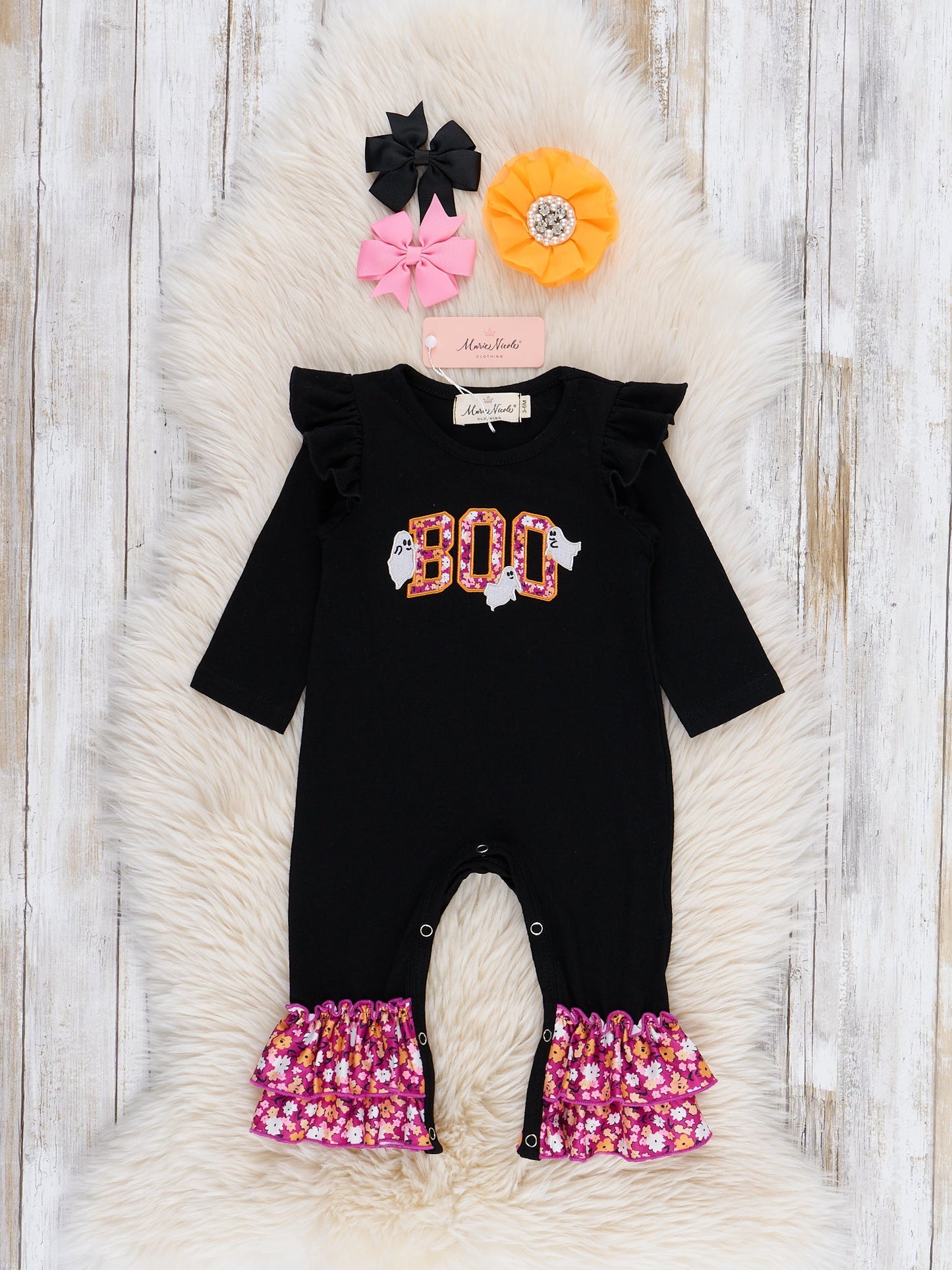 Boo Ghost Garden Bell Ruffle Romper