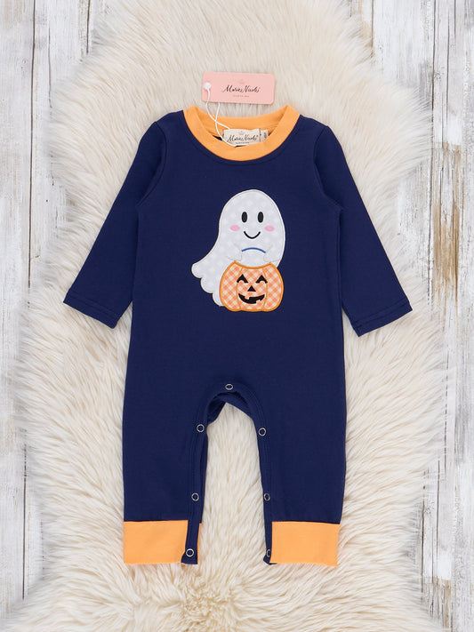 Lil’ Trickster Ghost Embroidered Romper