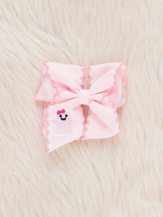 Peek-a-Boo Embroidered Bow- Pink
