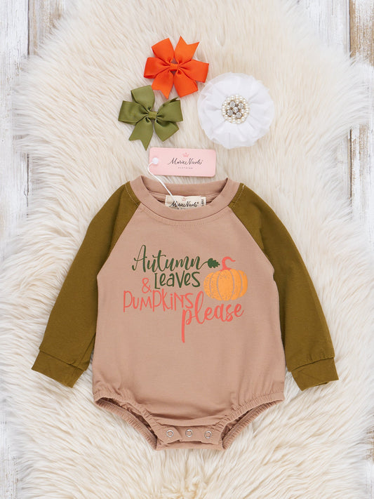 Tan & Green "Pumpkins Please" Raglan Bubble