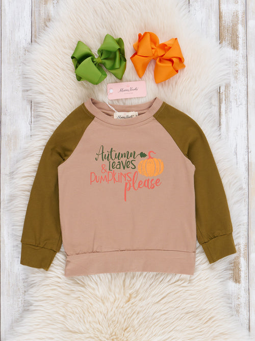 Tan & Green "Pumpkins Please" Raglan Shirt