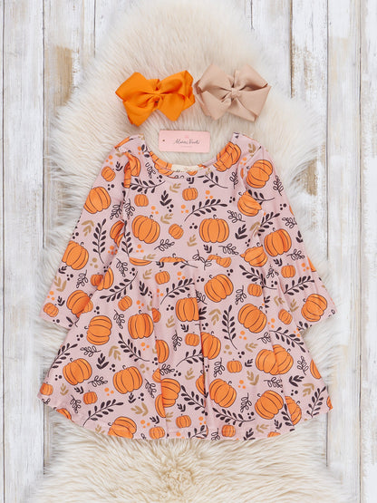 Whimsical Pumpkin and Leaves Swing Dress