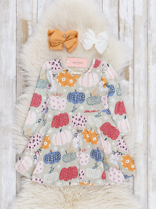 Long Sleeve Harvest Pumpkin Swing Dress