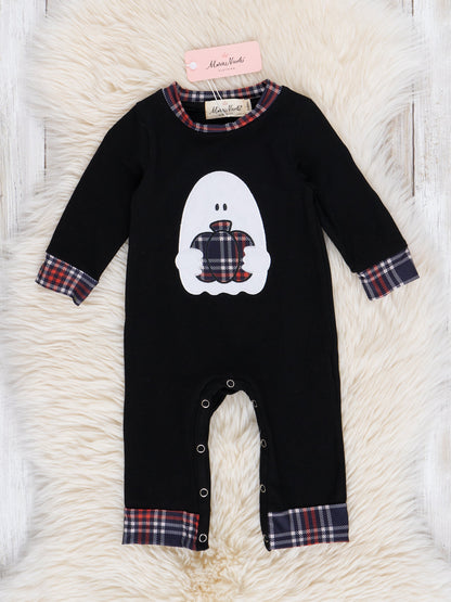 Embroidered Halloween Plaid Romper