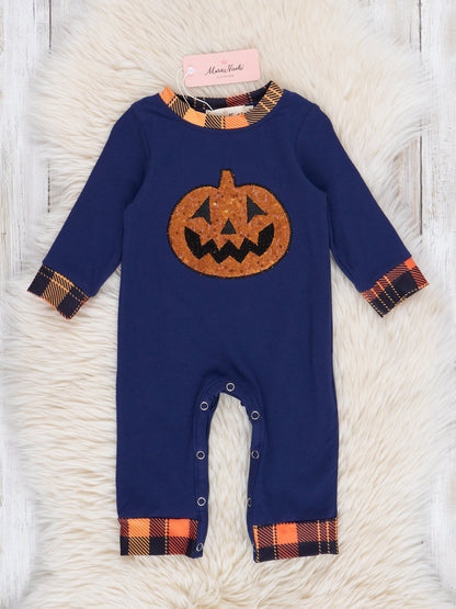 Embroidered Halloween Plaid Romper