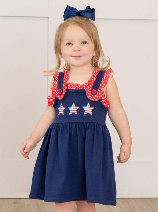 Navy Patriotic Stars Ruffle Dress