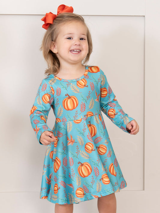 Whimsical Pumpkin and Leaves Swing Dress