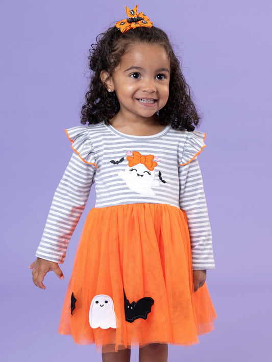 Striped Bats & Ghosts Orange Tulle Dress