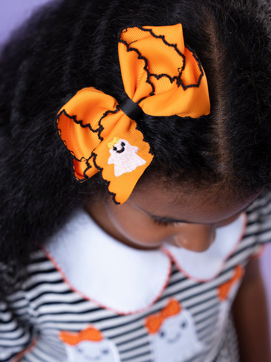 Peek-a-Boo Embroidered Bow- Orange