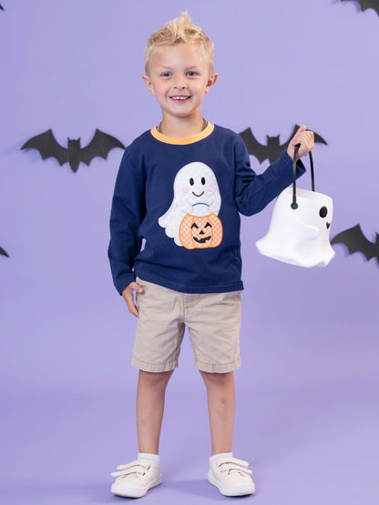 Lil’ Trickster Ghost Embroidered Top