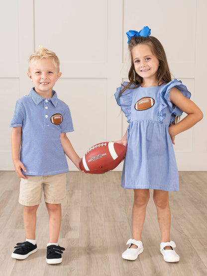 Blue Stripe Cotton Embroidered Football Polo Shirt