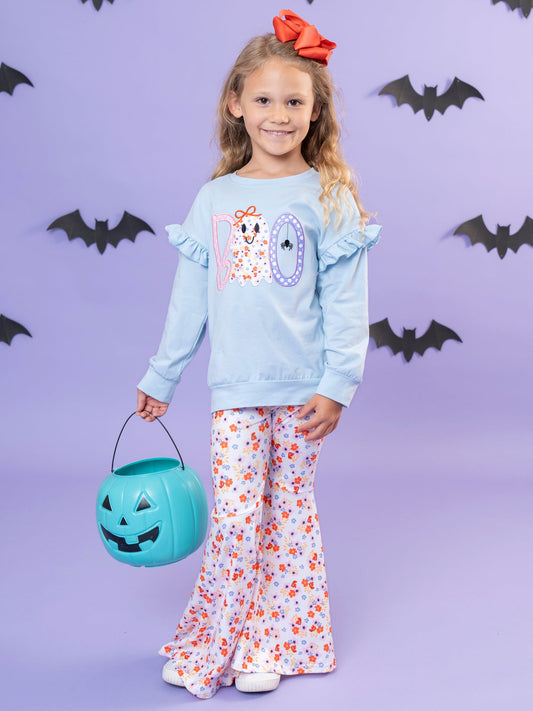 Lil’ Miss Boo Embroidered Ruffle Bell Bottom Outfit