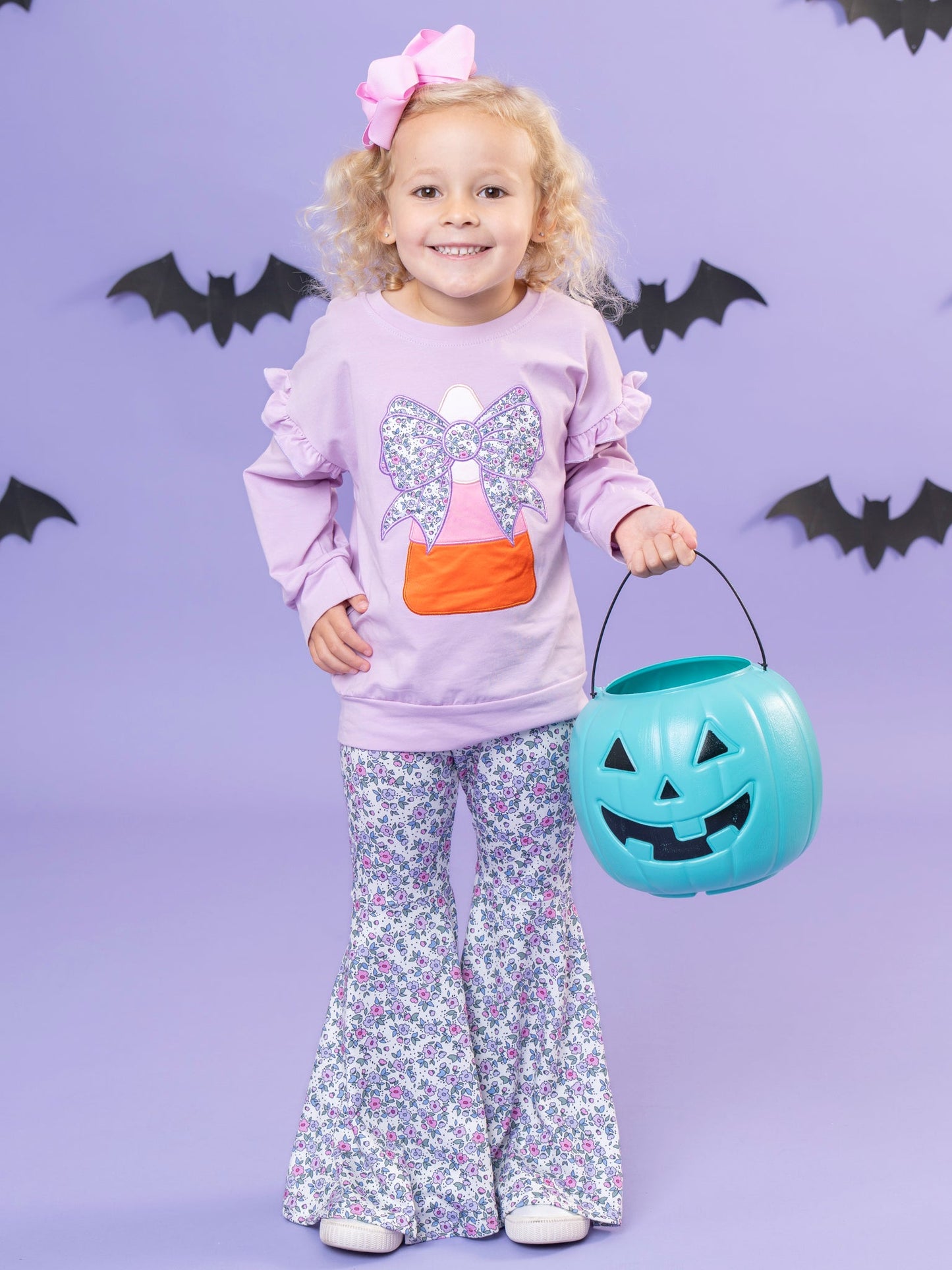 Lil’ Miss Candy Corn Embroidered Ruffle Bell Bottom Outfit