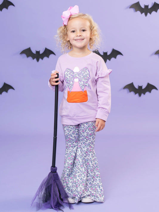 Lil’ Miss Candy Corn Embroidered Ruffle Bell Bottom Outfit