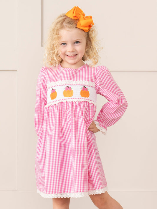 Pink Gingham Smocked Pumpkin Ruffle Dress