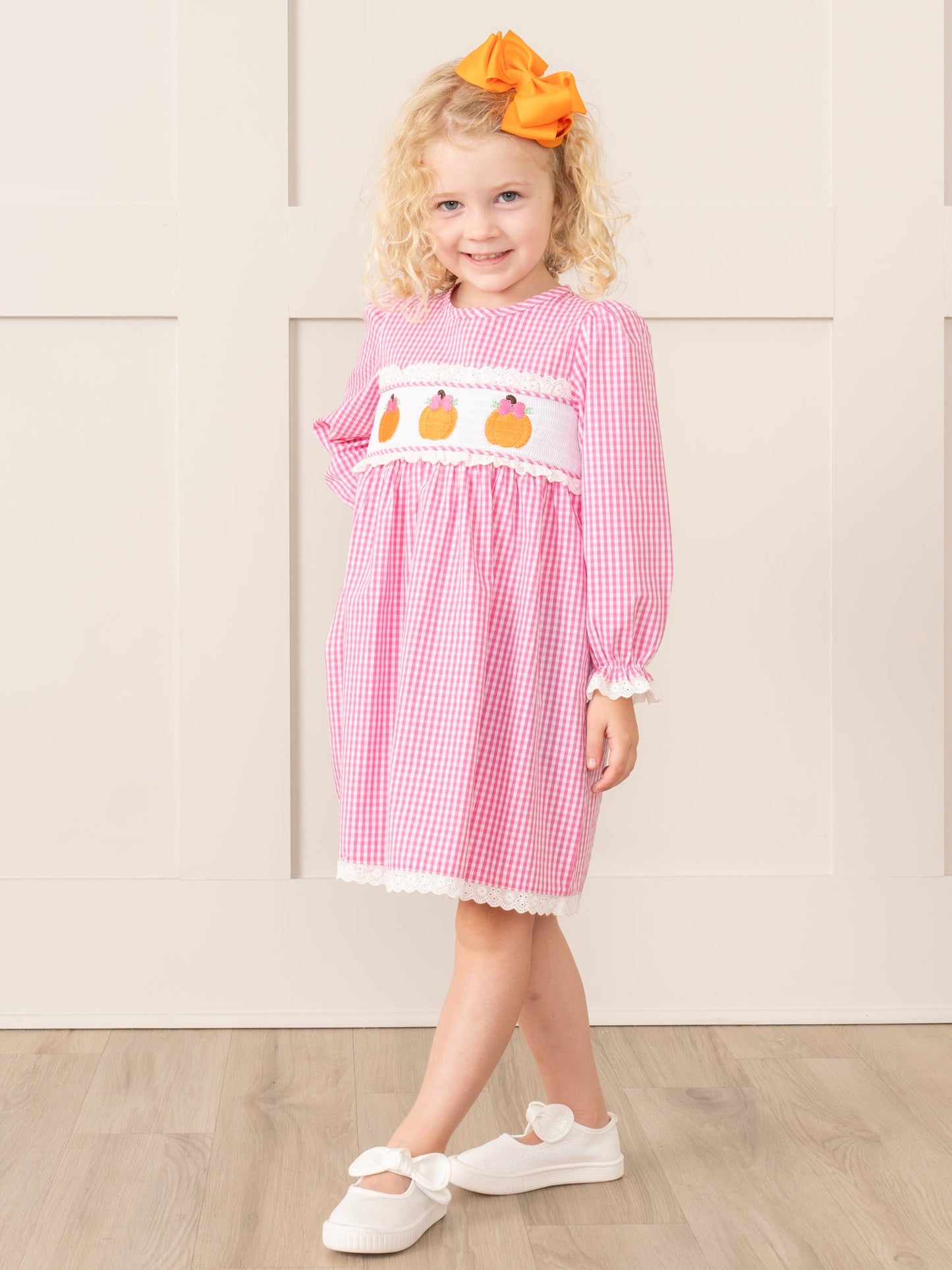 Pink Gingham Smocked Pumpkin Ruffle Dress