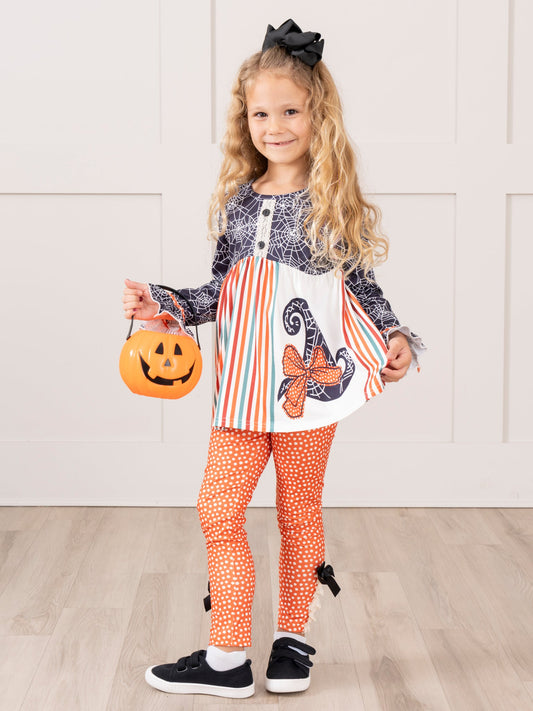 Spider Webs Ruffle Outfit - Orange Dots
