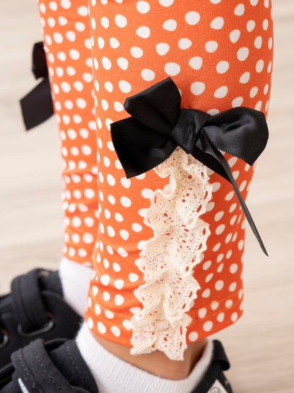 Spider Webs Ruffle Outfit - Orange Dots