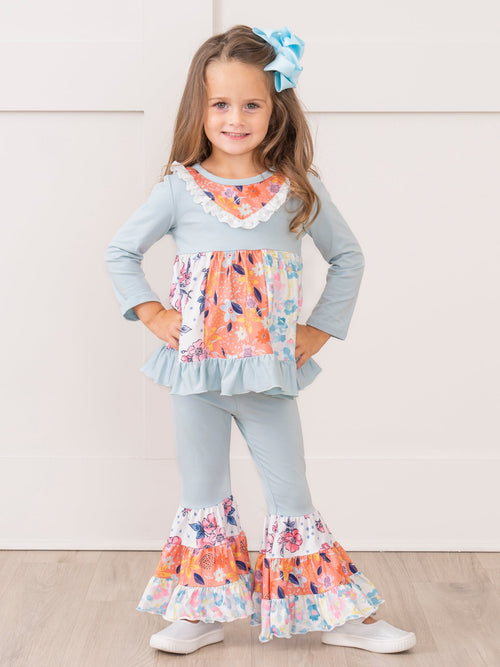 Teal & Orange Garden Ruffle Outfit