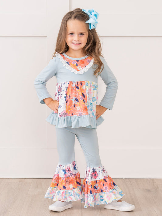 Teal & Orange Garden Ruffle Outfit