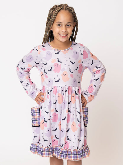 Pink & Purple Ghosts & Bats Ruffle Dress