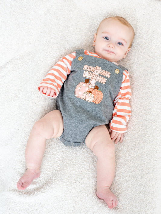 Orange & Grey Pumpkin Patch Bubble Overall Set