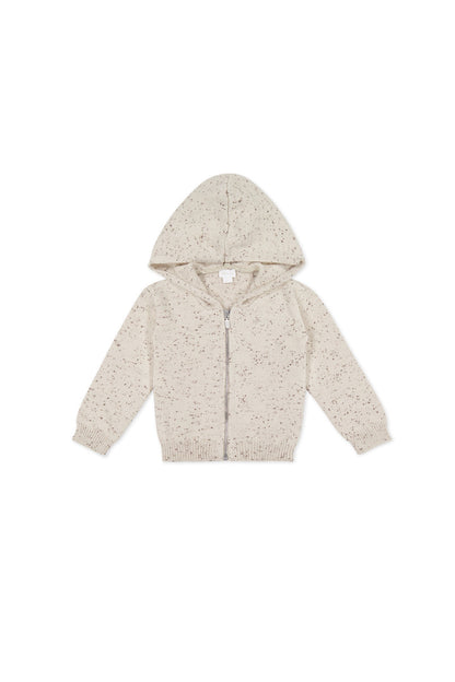 Dillon Knit Zip Hoodie - Oatmeal Shitake Dot