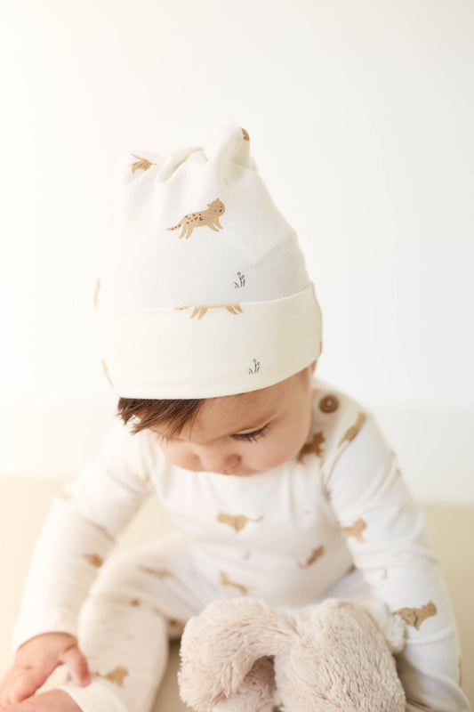 Organic Cotton Knot Beanie - Lenny Leopard Cloud
